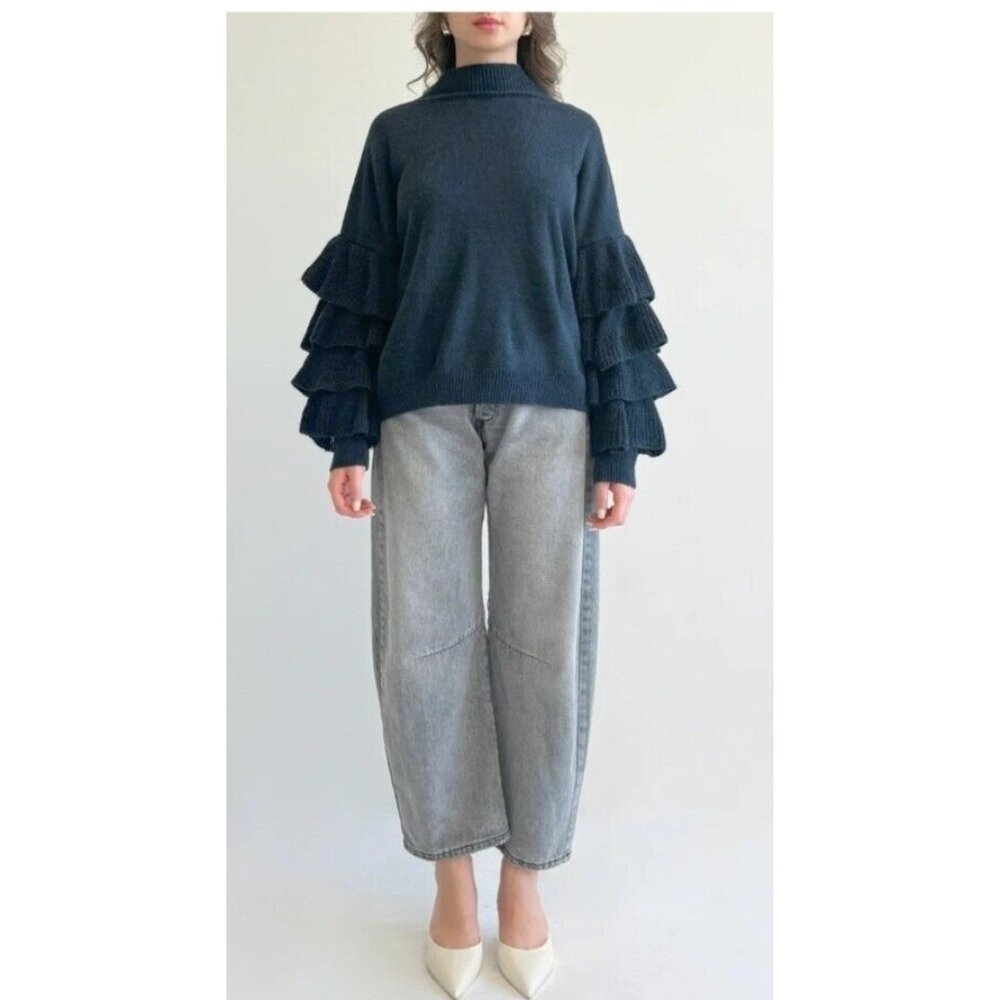 Endless Rose Forest Green Exaggerated Sleeve Sweater Size S